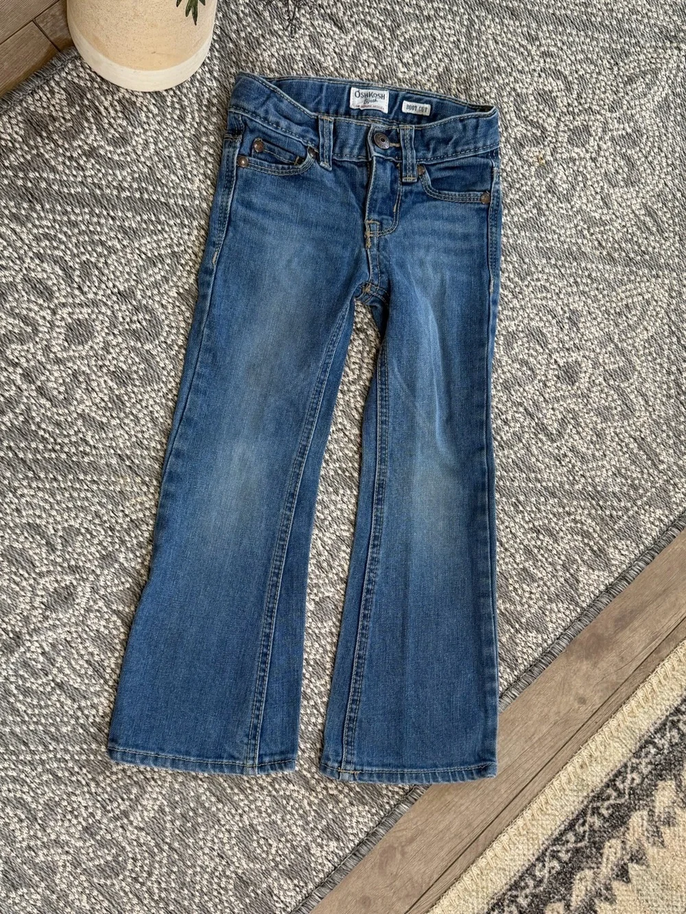 VTG Y2K OshKosh B'gosh Girls Boot Cut Slim Jeans Sz 5 Oshkosh Embroidered Pocket